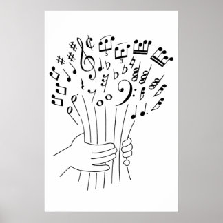 Poster Design gráfico: flores de notas musicais -