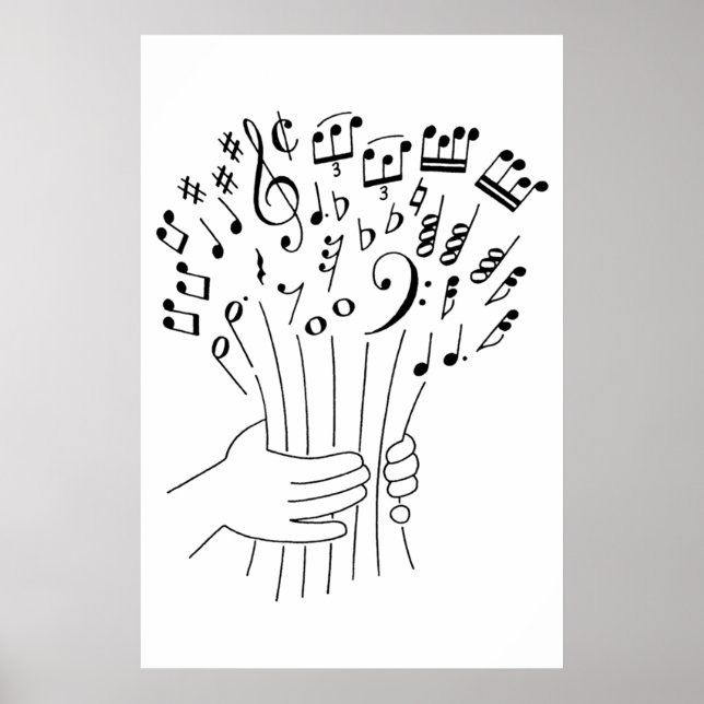 Poster Design gráfico: flores de notas musicais - (Frente)