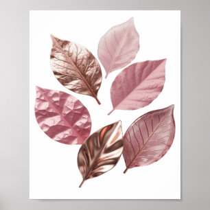 Poster Design Gráfico Folhas Douradas em Prata Dinâmica