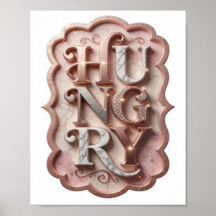 Poster Design Gráfico Icônico Prata HUNGRY