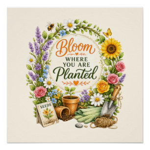 Pôster Design Inspirador de Jardinagem Floral em Aquarela