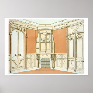 Pôster Design interior para uma sala de jantar, ilustraç