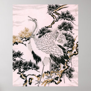 Poster Design japonês do pássaro do guindaste