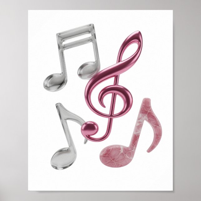 Poster Design Ousado de NOTAS MUSICAIS em Prata Chic (Frente)