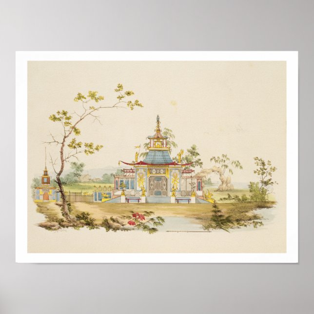 Pôster Design para um Templo Chinês, c.1810 (caneta e tin (Frente)