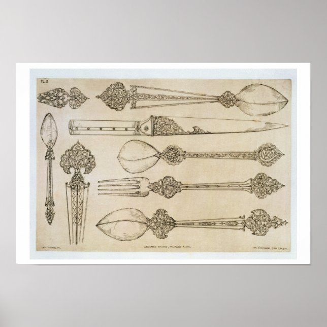 Pôster Design persa para talheres de prata do dia a dia,  (Frente)