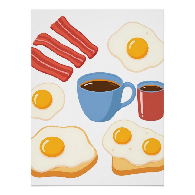 Pôster Design plano moderno de torrada e café de ovos de  (Frente)