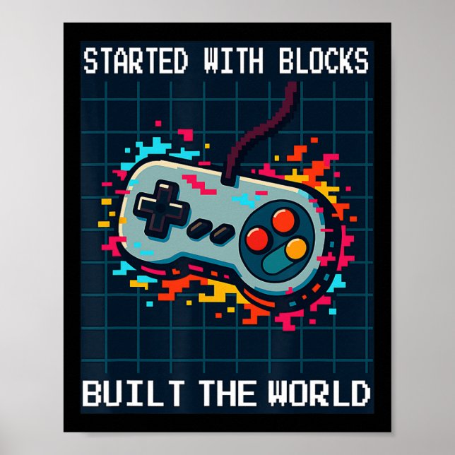 Poster Design Retro Gamer Para Homens Começou Com Blocos  (Frente)