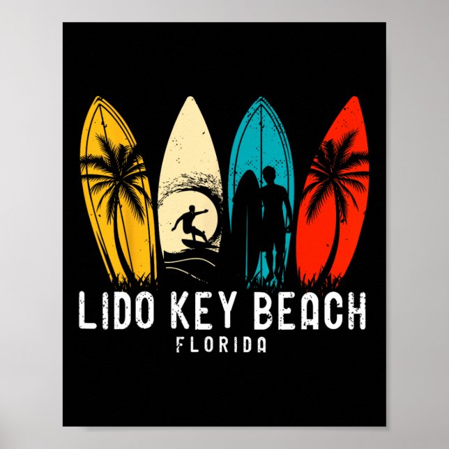 Poster Design Retro Lido Key Beach Florida Surfboarder Fo (Frente)
