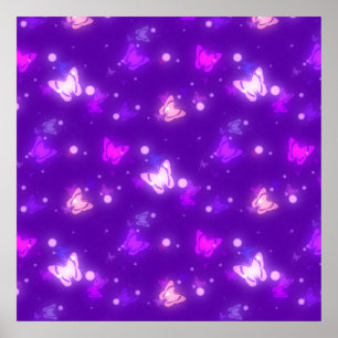 Pôster Design roxo violeta das borboletas claras do