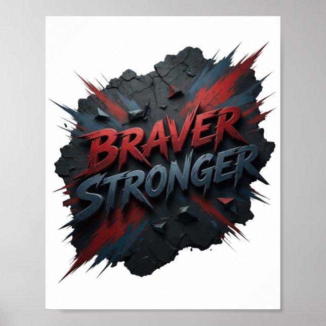 Poster Design Vermelho Chic BRAVER STRONGER (Frente)