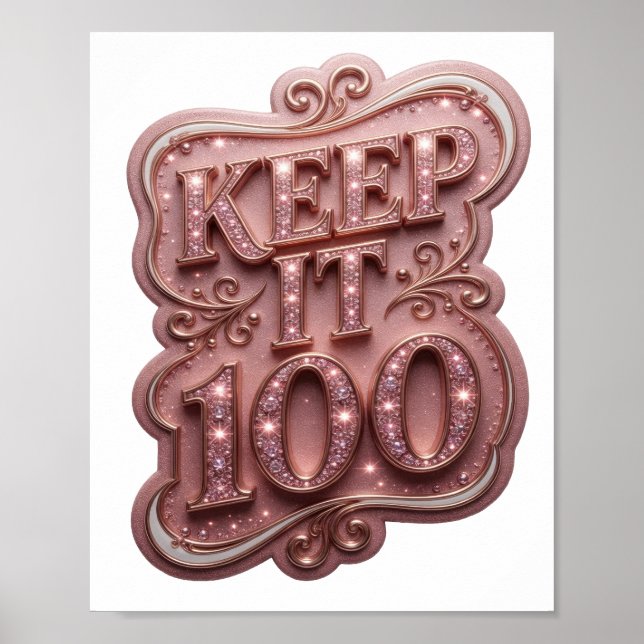 Poster Designação de texto Vibrante Rosa MANTENHA 100 (Frente)