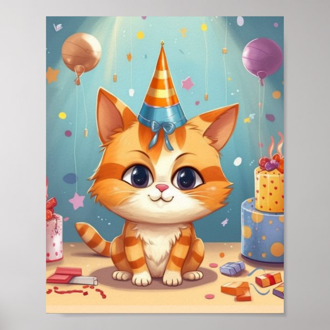 Poster designio temático de gato gato ginger fofo (Frente)
