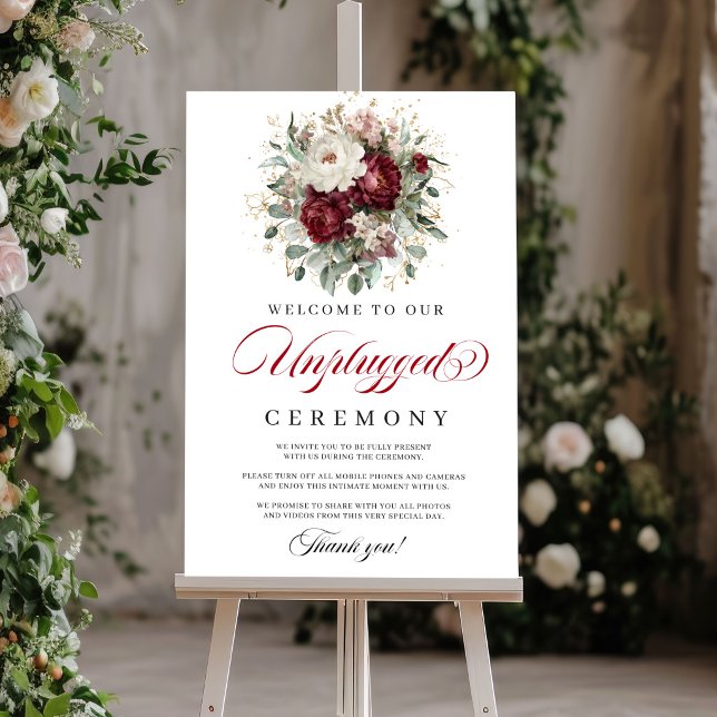 Poster Desligada Cerimônia de Borgonha com Toque de Rosa  (Graceful Blush Burgundy Unplugged Ceremony)
