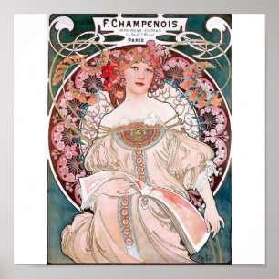 Pôster Dess cor-de-rosa de Paris dos champenois de Mucha
