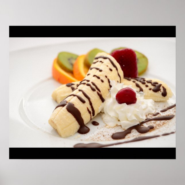 Pôster Dessert delicioso de creme chicoteado e banana (Frente)