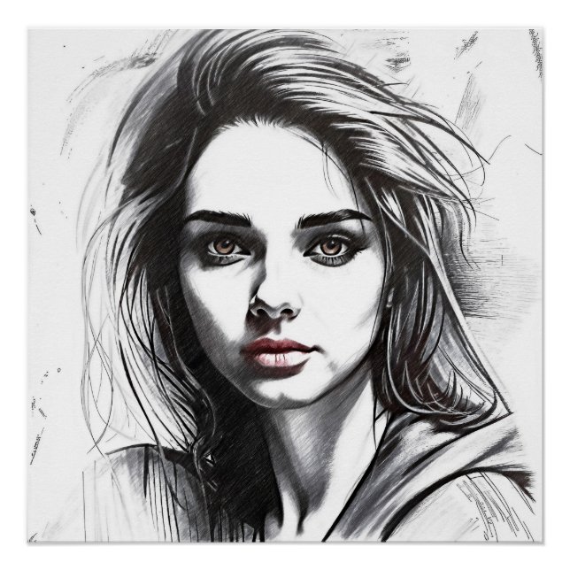 Pôster Dessin du portrait d'une femme (Frente)