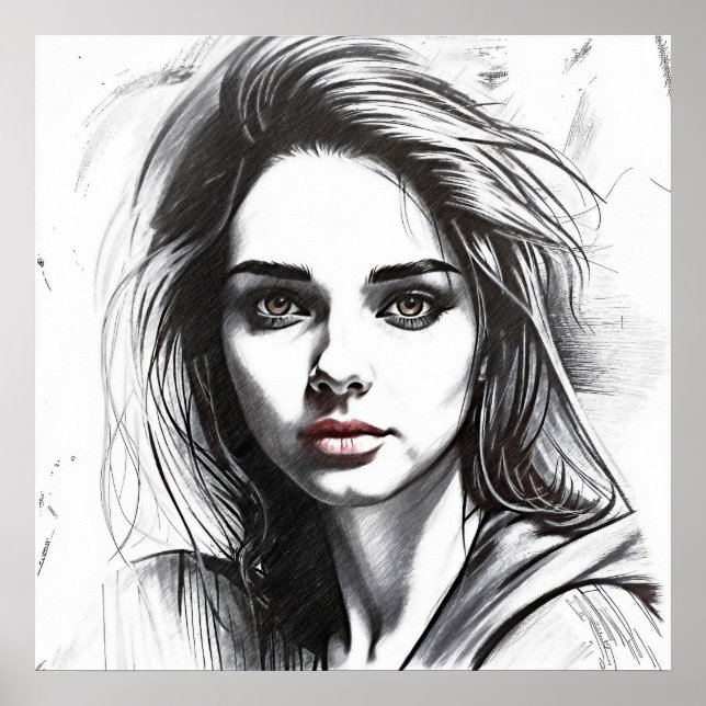 Poster Dessin du portrait d'une femme (Frente)