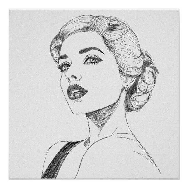 Pôster Dessin du visage d'une femme (Frente)