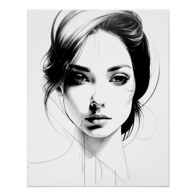 Pôster Dessin d'un visage de jeune fille (Frente)