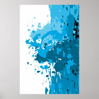 Poster Destemido Abstrato Salpico Azul e Branco