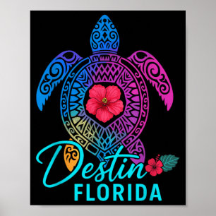 Poster Destin Flórida Tartaruga Colorida Viagem de Verão