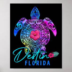 Poster Destin Florida Tie Dye Sea Turtle Férias de Verão