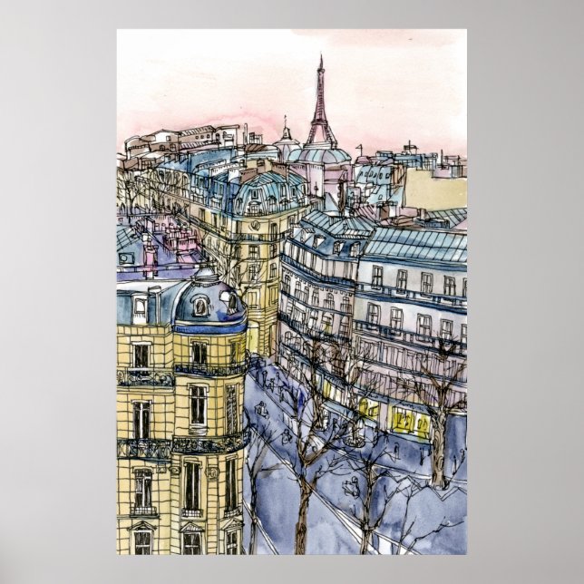 Poster Destinos | Torre Eiffel de Aquarela e Paris (Frente)