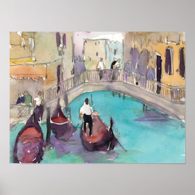 Pôster Destinos | Watercolor Venice Gondola Ride (Frente)