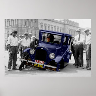 Poster Destruição antiga preta & branca do vintage auto