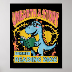Poster Desvendar uma História Dinossauro Lendo Livros Ver