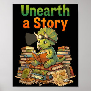 Poster Desvendar uma história triceratops dinossauro lend