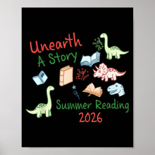 Poster Desvendar uma história verão leitura 2026 dinossau