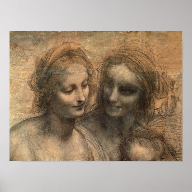 Pôster Detail of the Heads of the Virgin and St. Anne (Frente)