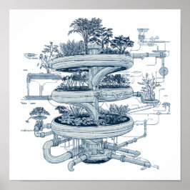 Poster Detailed Futuristic Art: Hydroponic Helix System