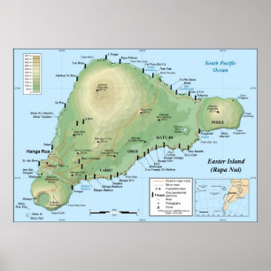 Pôster Detailed Topographic Map of Easter Island