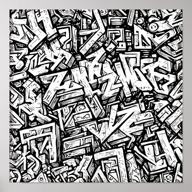 Poster Detailed Urban Coloring Page: Graffiti Glyph Grid (Frente)