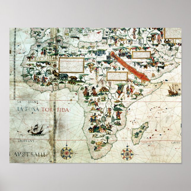 Poster Detalhe de um mapa do mundo mostrando a África (Frente)