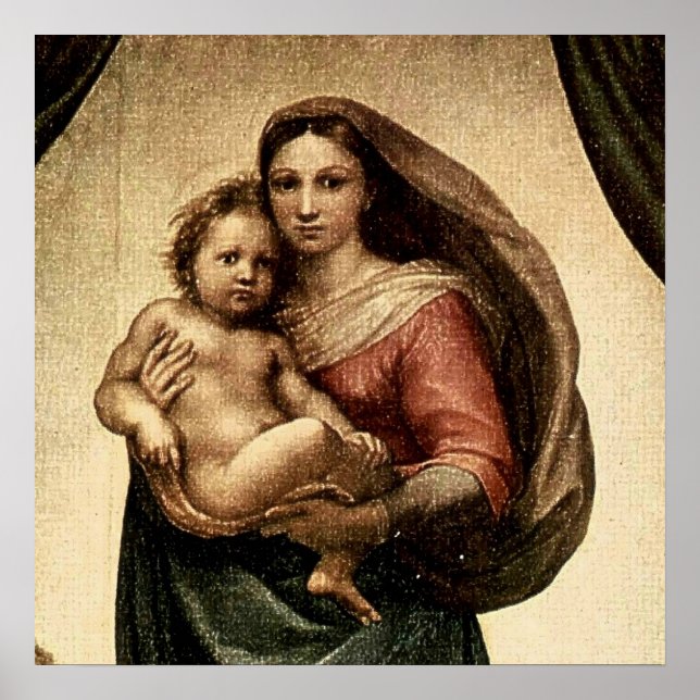 Pôster Detalhe "Sistine Madonna" de Rafael (cerca de 1513 (Frente)