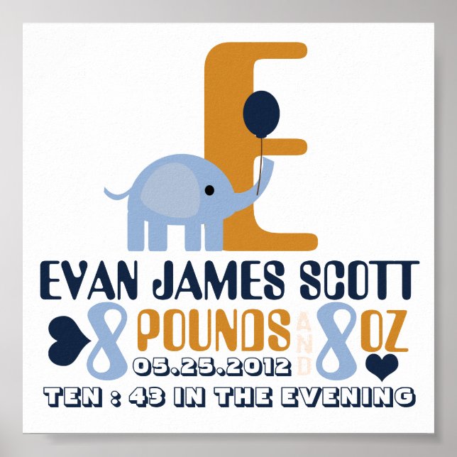 Pôster Detalhes da data de nascimento do bebê;Poster de A (Frente)