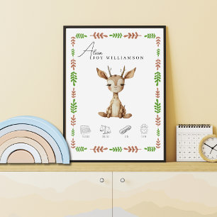 Poster Detalhes de Nascimento de Girafa Bebê em Aquarela