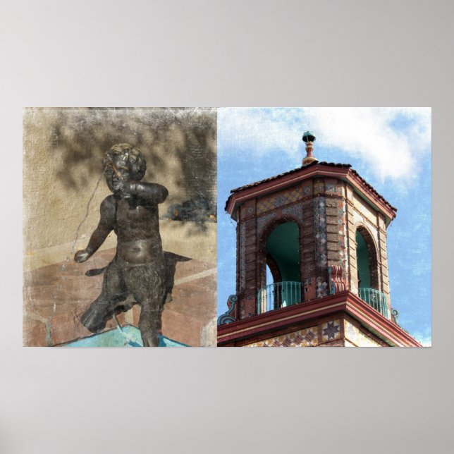 Poster Detalhes do edifício Plaza e da fonte (Frente)