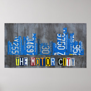 Pôster Detroit a arte da matrícula da skyline da cidade