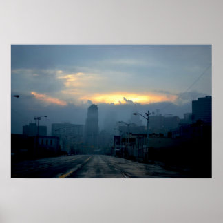 Pôster Detroit Cityscape - Eerie Sábado de Manhã