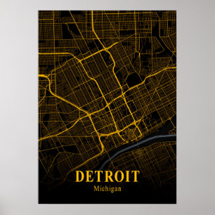 Poster Detroit - Mapa da Cidade Dourada do Michigan
