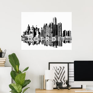 Poster Detroit, Michigan a tinta preta