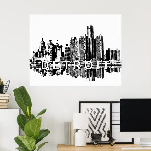Poster Detroit, Michigan a tinta preta