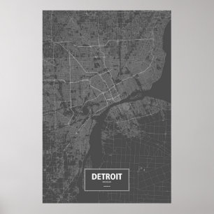 Pôster Detroit, Michigan (branco no preto)
