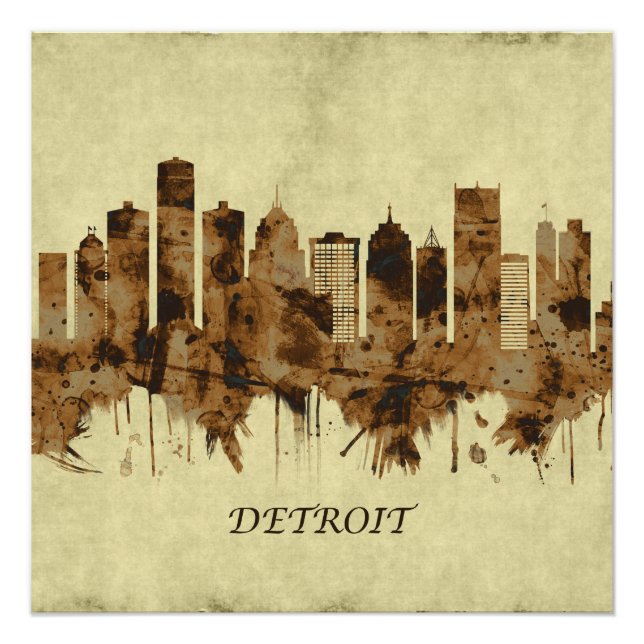 Pôster Detroit Michigan Cityscape (Frente)