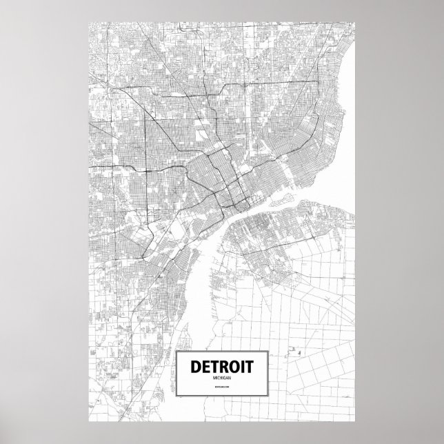 Poster Detroit, Michigan (preto no branco) (Frente)